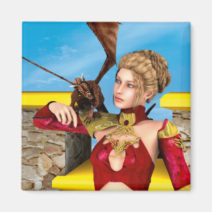 Aimant Princesse Dragon Fantastique Art Numérique