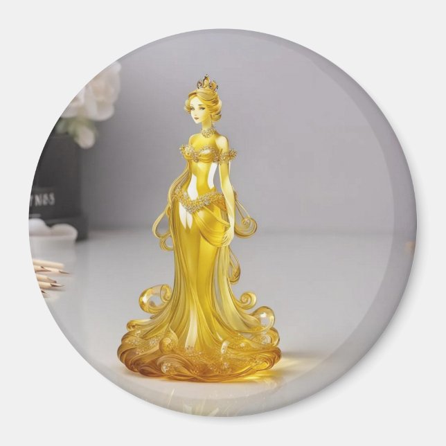 Aimant princesse en verre cristal avec robe jaune (Devant)
