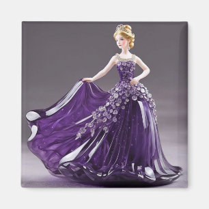 Aimant princesse en verre cristal avec robe violette