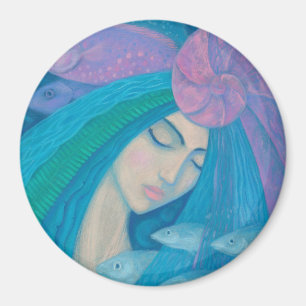 Aimant Princesse Sirène, Imaginaire sous-marin, Bleu rose