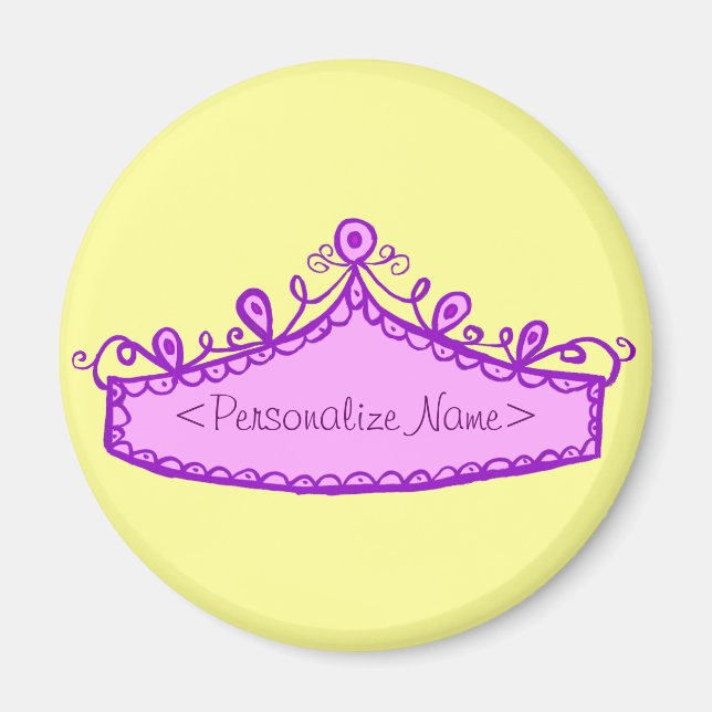 Aimant Princesse Tiara Couronne rose Nom personnalisé Aim (Devant)