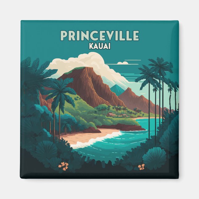Aimant Princeville Kauai Hawaii Beach Mounts Retro (Devant)
