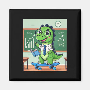 Aimant Professeur dinosaure mignon faisant du skateboard 