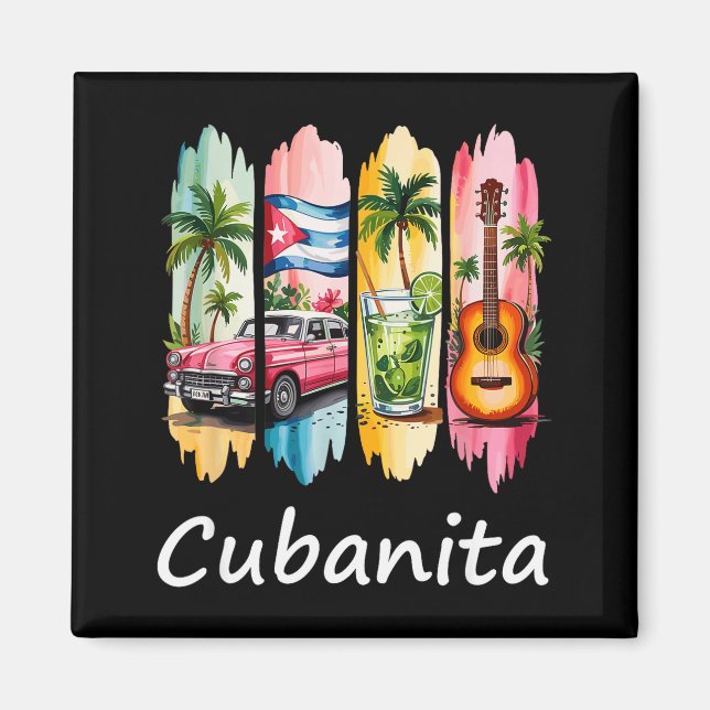 Aimant Proud Cubanita Cuban Flag Guitar Mojito Car Design (Devant)