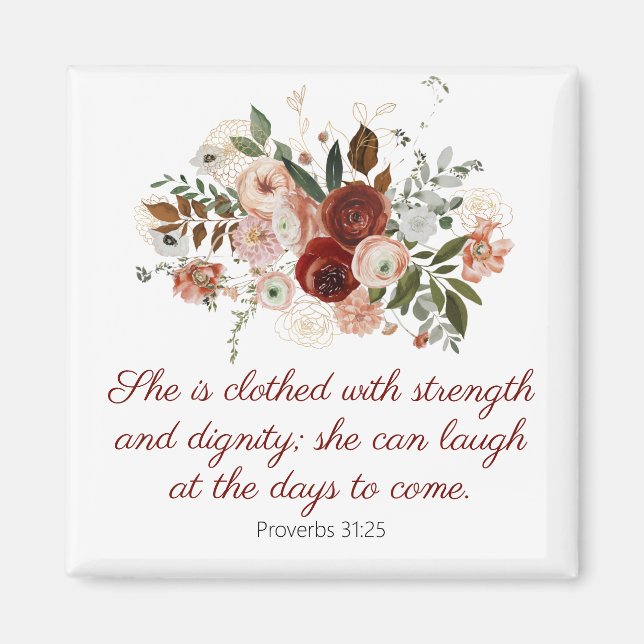 Aimant Proverbes 31:25 rose pâle élégant floral (Devant)