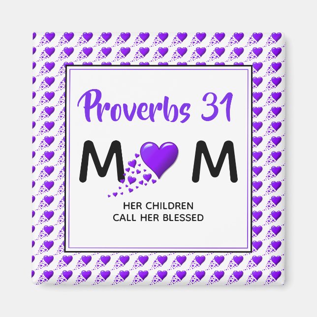 Aimant PROVERBS 31 MOM Coeurs pourpres Fête des mères (Devant)