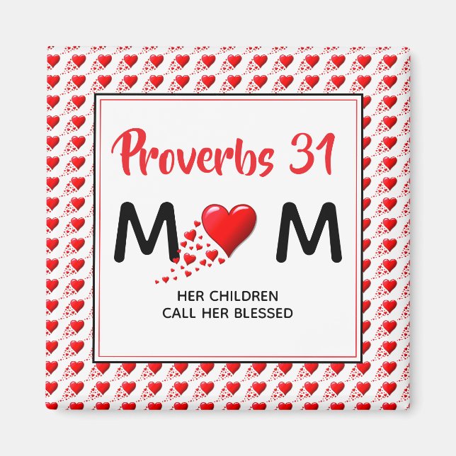 Aimant PROVERBS 31 MOM Coeurs rouges Fête des mères chrét (Devant)