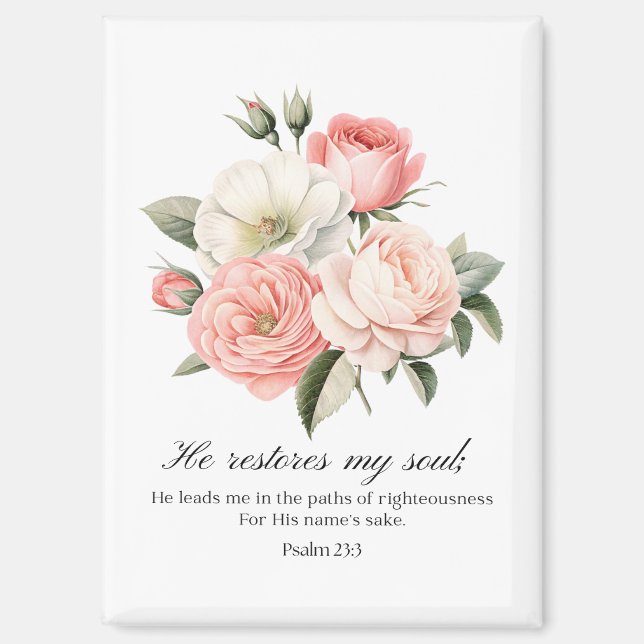 Aimant Psalm 23:3 He Restores my Soul Flowers (Recto)