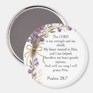 Aimant Psaume 28:7 Verset Biblique, Art Floral Lavande Vi