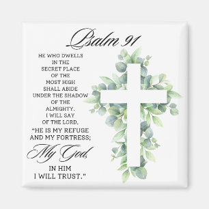 Aimant Psaume 91:1-2 Croix religieuse de verdure Verset b