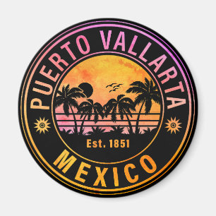 Aimant Puerto Vallarta Palm Tree Retro 80s Playa mexicain