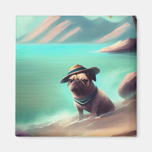 Aimant Pug profitant de la peinture artistique sur la pla