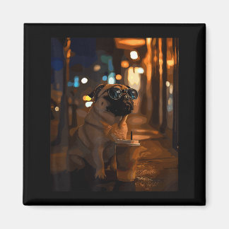 Aimant Pug with iced coffee 