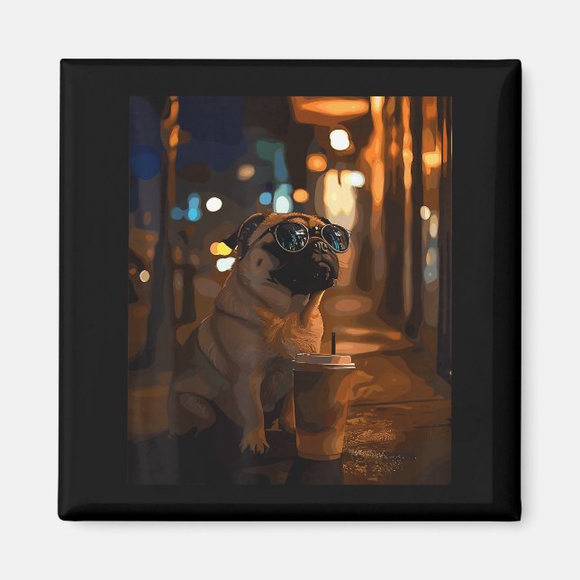 Aimant Pug with iced coffee  (Devant)