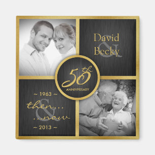 Aimant Puis & maintenant Elegant Black and Gold 50e Maria
