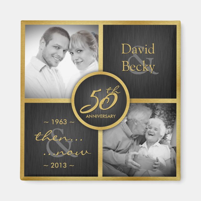 Aimant Puis & maintenant Elegant Black and Gold 50e Maria (Devant)