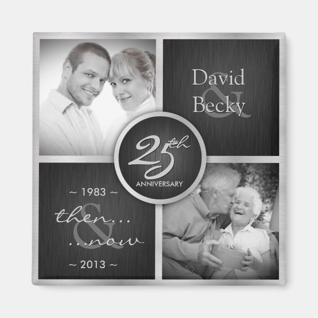 Aimant Puis & maintenant Elegant Black and Silver 25e Mar (Devant)