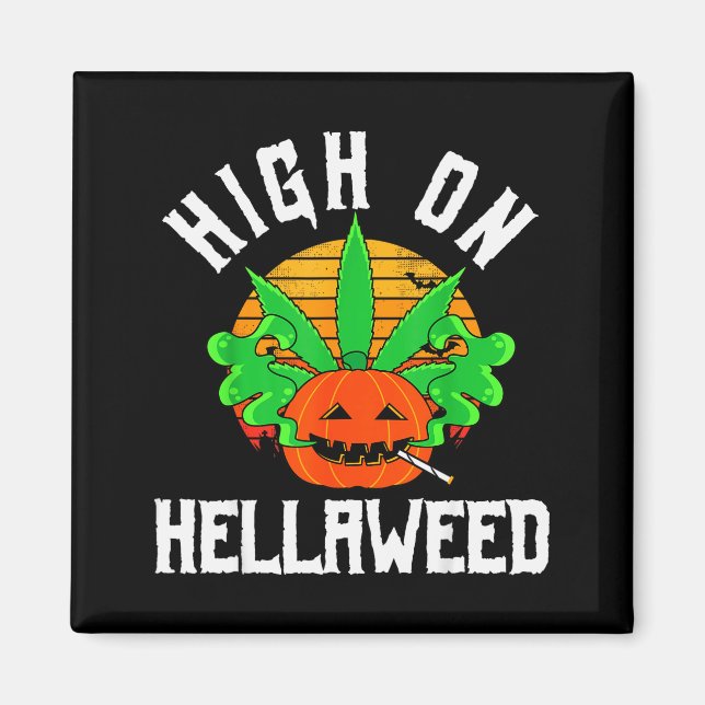 Aimant Pumpkin Smoking Weed Costume Retro Funny Halloween (Devant)