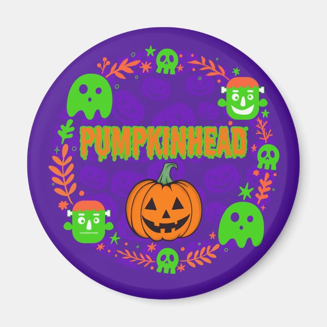 Aimant Pumpkinhead orange et vert avec cercle élégant (Devant)