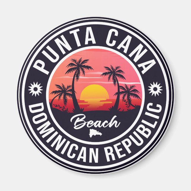 Aimant Punta Cana Dominicaine Palm Tree Retro Sunset (Devant)
