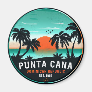 Aimant Punta Cana Dominicaine Palm Tree Retro Sunset 60s