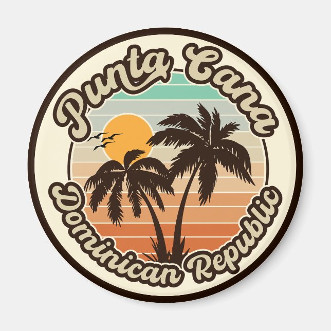 Aimant Punta Cana Dominicaine Palm Tree Retro Sunset 80s (Devant)