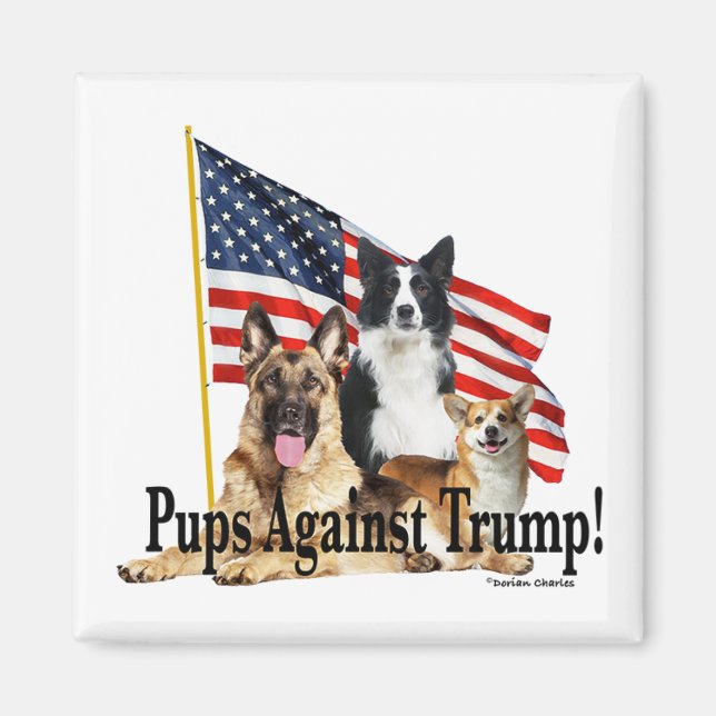 Aimant "Pups contre Trump !"Magnet (Devant)