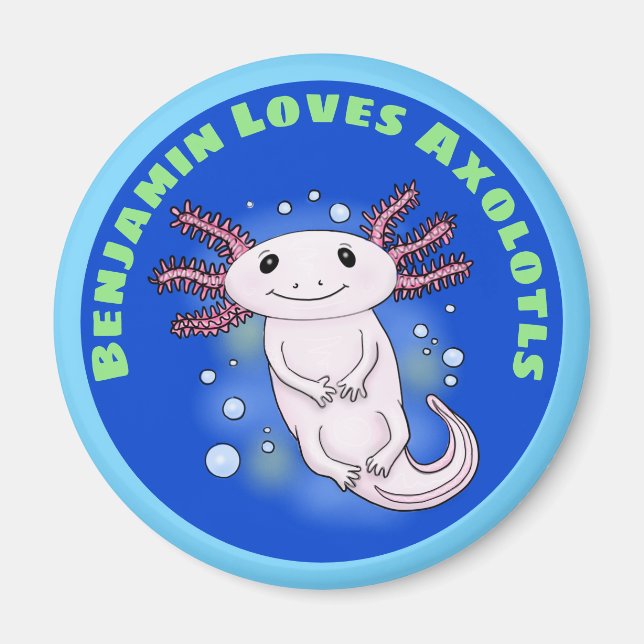 Aimant Pur axolotl rose avec bulles bleues dessin animé a (Devant)