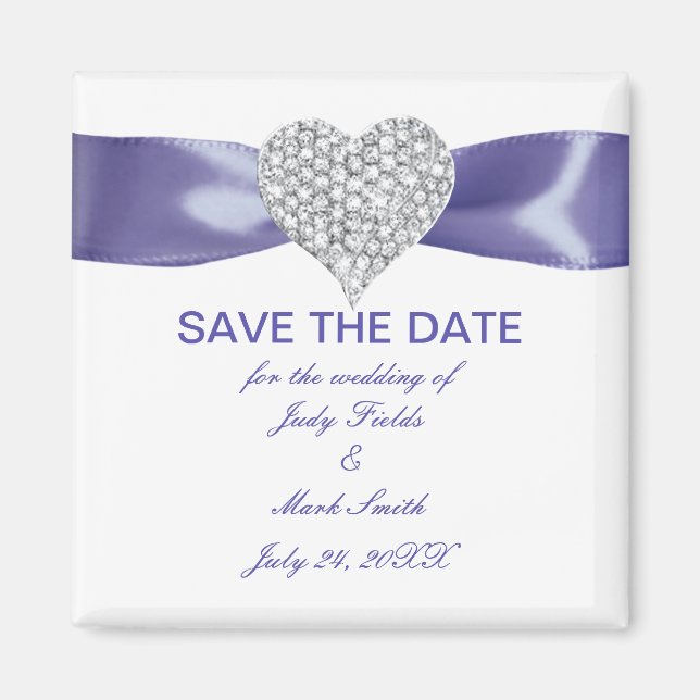 Aimant Purple Blue Diamond Heart Enregistrer La Date Magn (Devant)