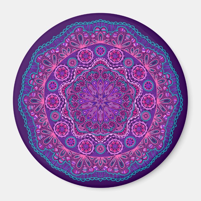 Aimant Purple et bleu Paisley Mandala (Devant)