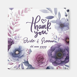 Aimant Purple Floral Frame Thank You Wedding Favors