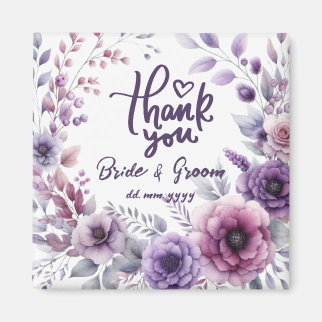 Aimant Purple Floral Frame Thank You Wedding Favors (Devant)