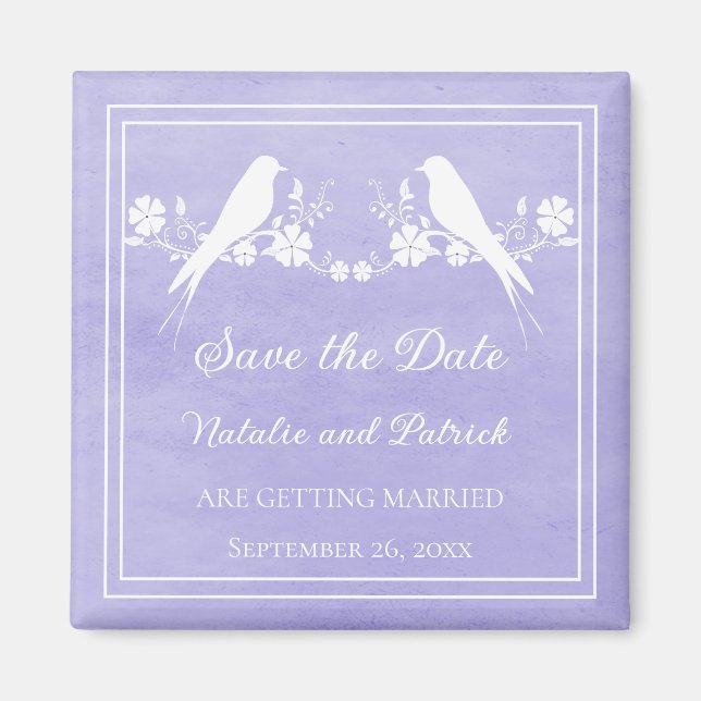 Aimant Purple Lovebird Floral Enregistrer l'aimant de dat (Devant)