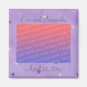 Aimant Purple Silver Stars, Enregistrer la date photo mag