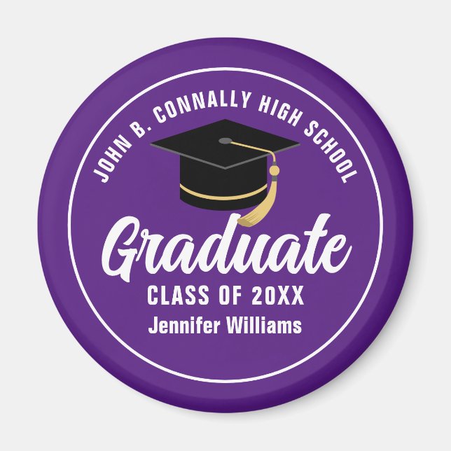Aimant Purple White Lycée Graduate 2025 Graduation (Devant)