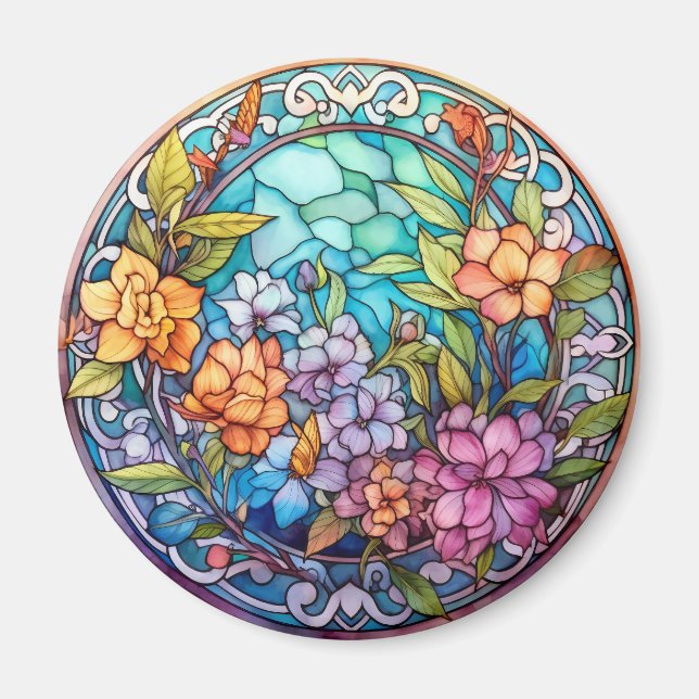 Aimant Purple & Yellow Floral Faux Stained-Glass (Devant)