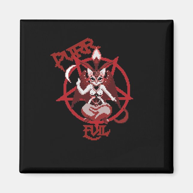 Aimant Purr le chat satanique pixel art chat (Devant)