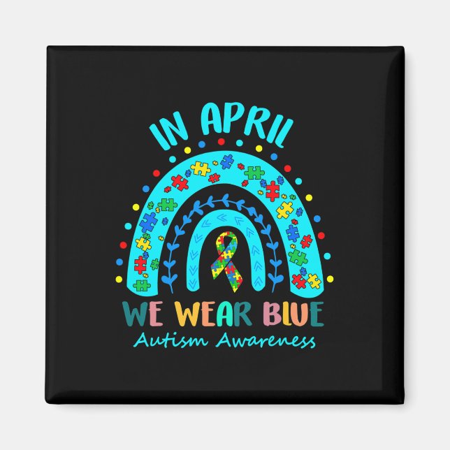 Aimant Puzzle Arc En Avril Nous Portons Blue Autism Award (Devant)