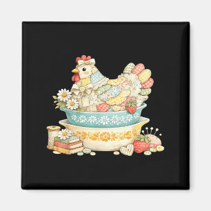 Aimant Pyrex poulet brodé poule vintage patchwork 