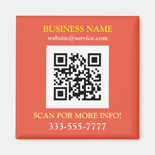 Aimant QR Code, Bus. Nom Promo, Blanc Jaune Orange (Devant)