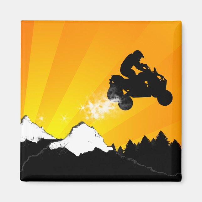 Aimant quads. coucher de soleil orange. (Devant)