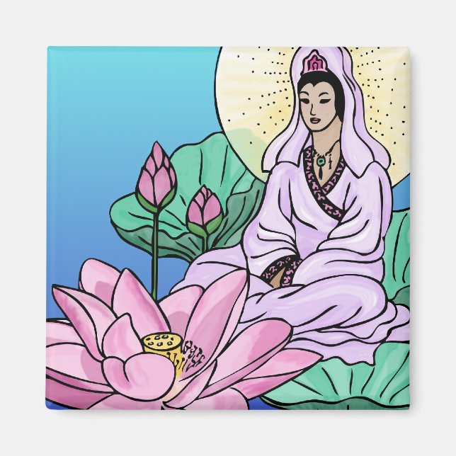 Aimant Quan Yin (Kuan Yin) dans le Lotus (Devant)