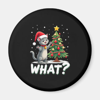 Aimant Quel chat drôle poussant l'arbre de Noël sur le ch