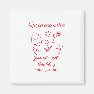Aimant Quinceanera 15 ans anniversaire rouge plage fête a
