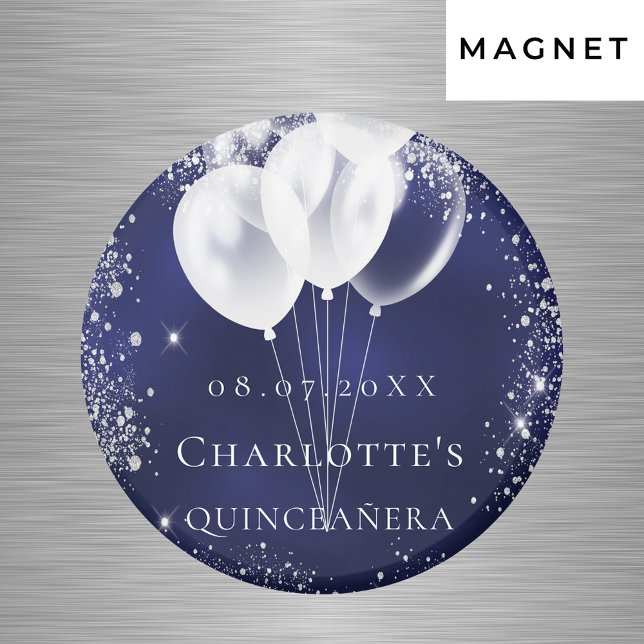Aimant Quinceanera bleu marine argent ballon Enregistrer  (Créateur téléchargé)