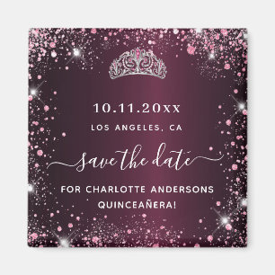 Aimant Quinceanera Bourgogne tiara rose enregistrer la da