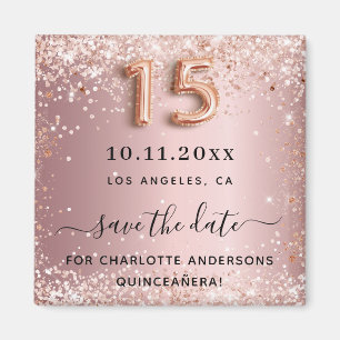 Aimant Quinceanera rose pâle poussière de parties scintil