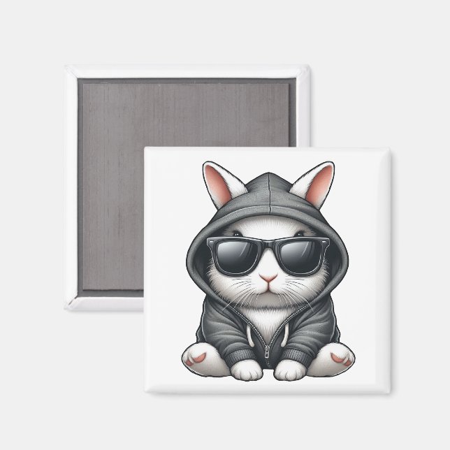 Aimant Rabbit blanc cool en Sweat - shirt à capuche et lu (Recto/Verso)