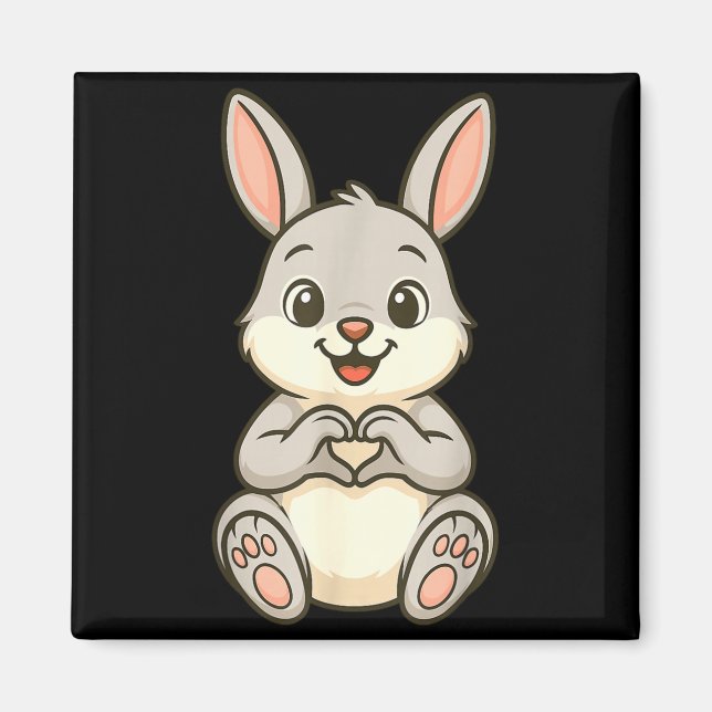 Aimant Rabbit Bunny Doing Heart With Hands Valentines Day (Devant)