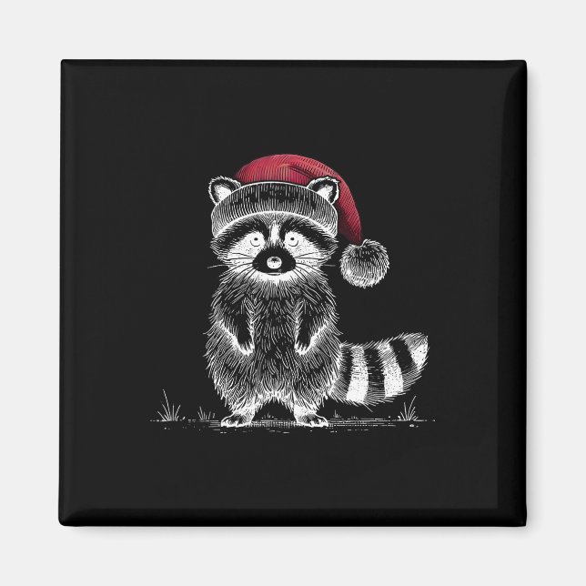 Aimant Raccoon de Noël Santa Hat Trash Panda Raccoon Lo (Devant)